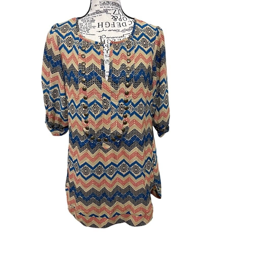 Angie Multicolor Chevron Tunic Top